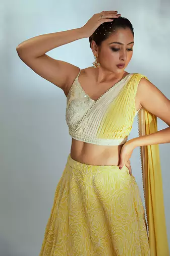 Yellow Georgette Crepe Lehenga