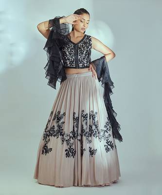 Nude And Black Georgette Crepe Lehenga 1