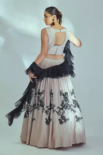 Nude And Black Georgette Crepe Lehenga