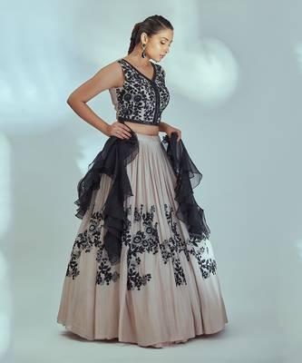 Nude And Black Georgette Crepe Lehenga 3