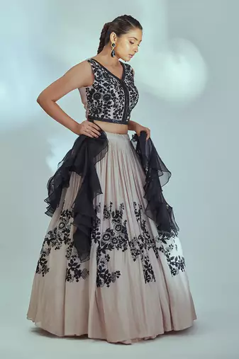 Nude And Black Georgette Crepe Lehenga