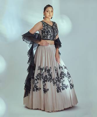 Nude And Black Georgette Crepe Lehenga 4