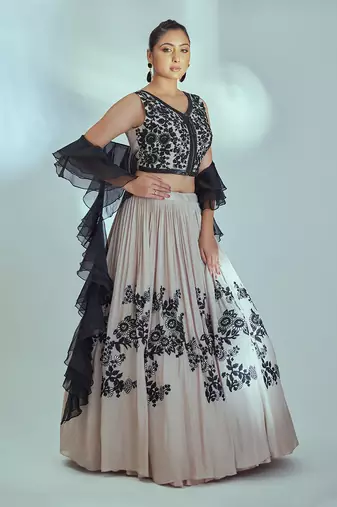 Nude And Black Georgette Crepe Lehenga