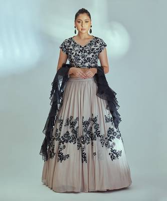 Nude And Black Georgette Crepe Lehenga 1