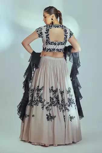 Nude And Black Georgette Crepe Lehenga