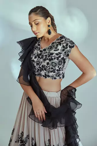 Nude And Black Georgette Crepe Lehenga