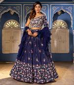 Navy Blue Georgette Crepe Fusion Lehenga