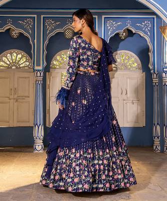 Navy Blue Georgette Crepe Fusion Lehenga 6
