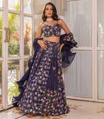 Navy Blue Georgette Crepe Fusion Lehenga