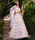Off White Georgette Crepe 3 Tier Bustier Lehenga Set