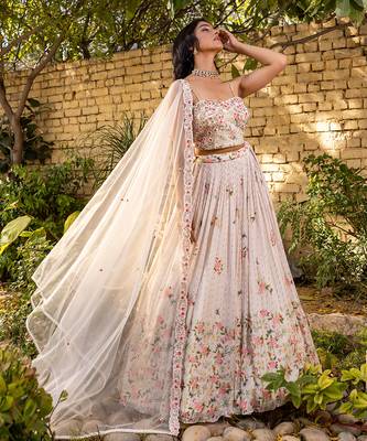 Off White Georgette Crepe Bustier Lehenga Set 1