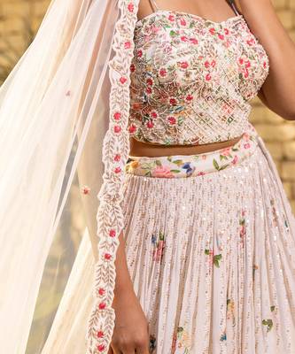 Off White Georgette Crepe Bustier Lehenga Set 2