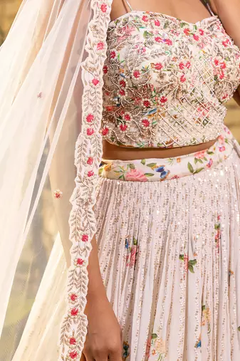 Off White Georgette Crepe Bustier Lehenga Set