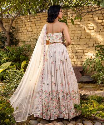 Off White Georgette Crepe Bustier Lehenga Set 3