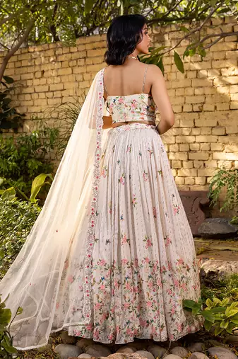 Off White Georgette Crepe Bustier Lehenga Set