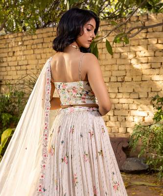 Off White Georgette Crepe Bustier Lehenga Set 4