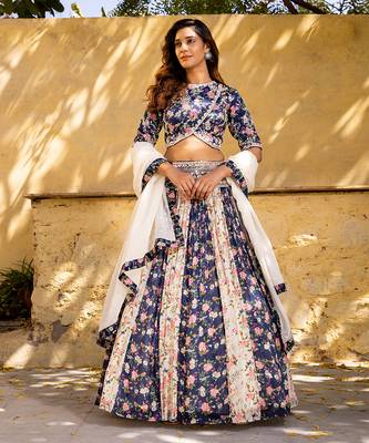 Navy Blue Georgette Crepe Lehenga Set 1