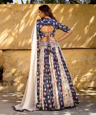 Navy Blue Georgette Crepe Lehenga Set 2