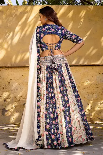 Navy Blue Georgette Crepe Lehenga Set