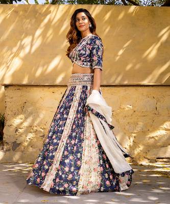 Navy Blue Georgette Crepe Lehenga Set 4