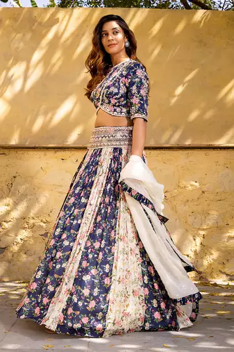 Navy Blue Georgette Crepe Lehenga Set