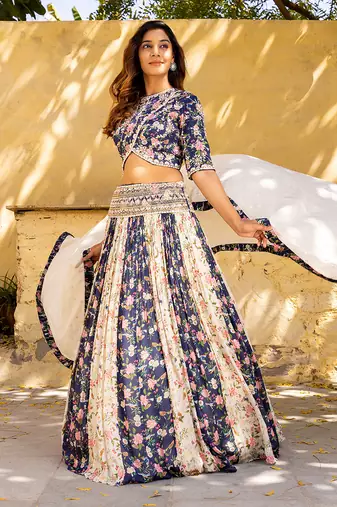 Navy Blue Georgette Crepe Lehenga Set