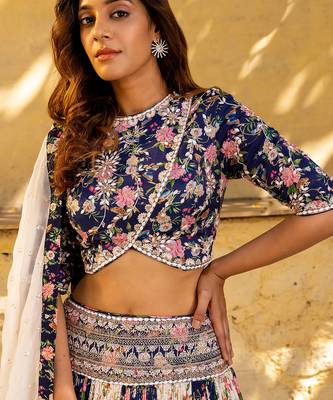 Navy Blue Georgette Crepe Lehenga Set 7