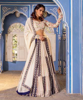 Off White Georgette Crepe Lehenga Set 1