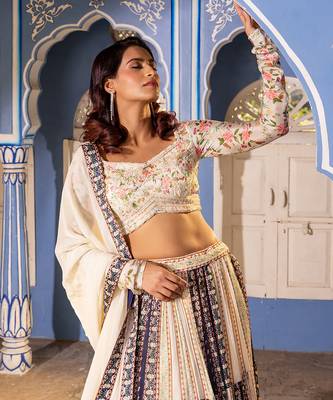 Off White Georgette Crepe Lehenga Set 2