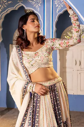 Off White Georgette Crepe Lehenga Set