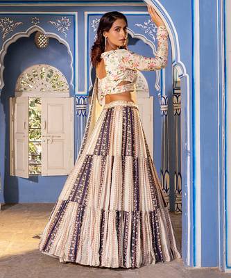 Off White Georgette Crepe Lehenga Set 5