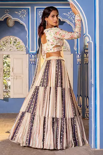 Off White Georgette Crepe Lehenga Set