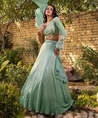 Green Georgette Crepe Lehenga Set 1