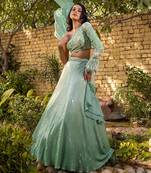 Green Georgette Crepe Lehenga Set