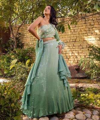Green Georgette Crepe Lehenga Set 2