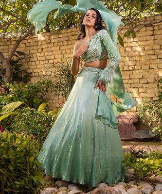 Green Georgette Crepe Lehenga Set 3