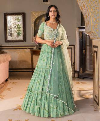 Green Georgette Lehenga Set 1