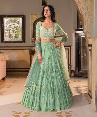 Green Georgette Lehenga Set 2