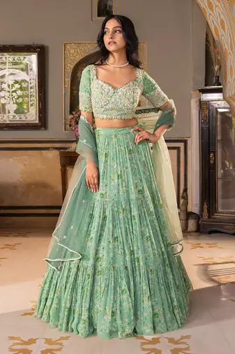 Green Georgette Lehenga Set