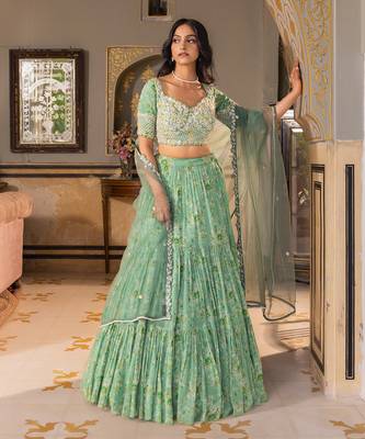 Green Georgette Lehenga Set 3
