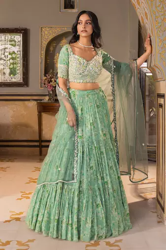 Green Georgette Lehenga Set