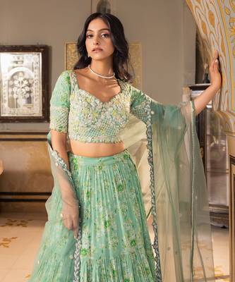 Green Georgette Lehenga Set 4