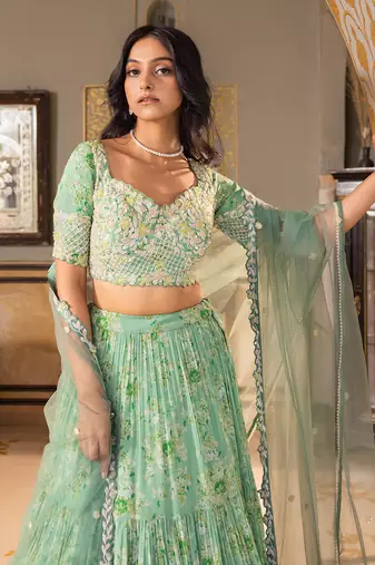 Green Georgette Lehenga Set