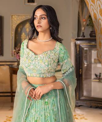 Green Georgette Lehenga Set 6