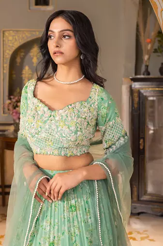 Green Georgette Lehenga Set