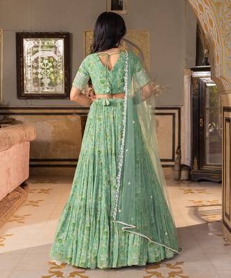 Green Georgette Lehenga Set 8
