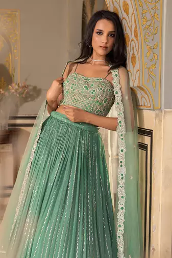 Green Georgette Lehenga Set