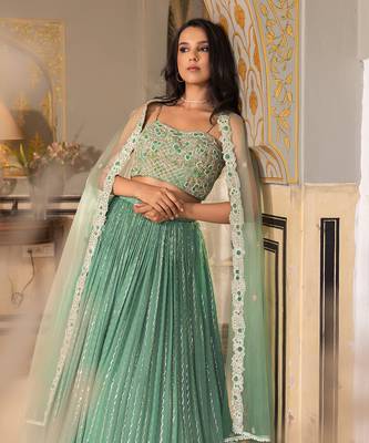 Green Georgette Lehenga Set 3