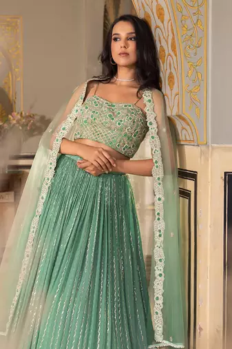 Green Georgette Lehenga Set