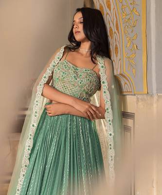 Green Georgette Lehenga Set 4